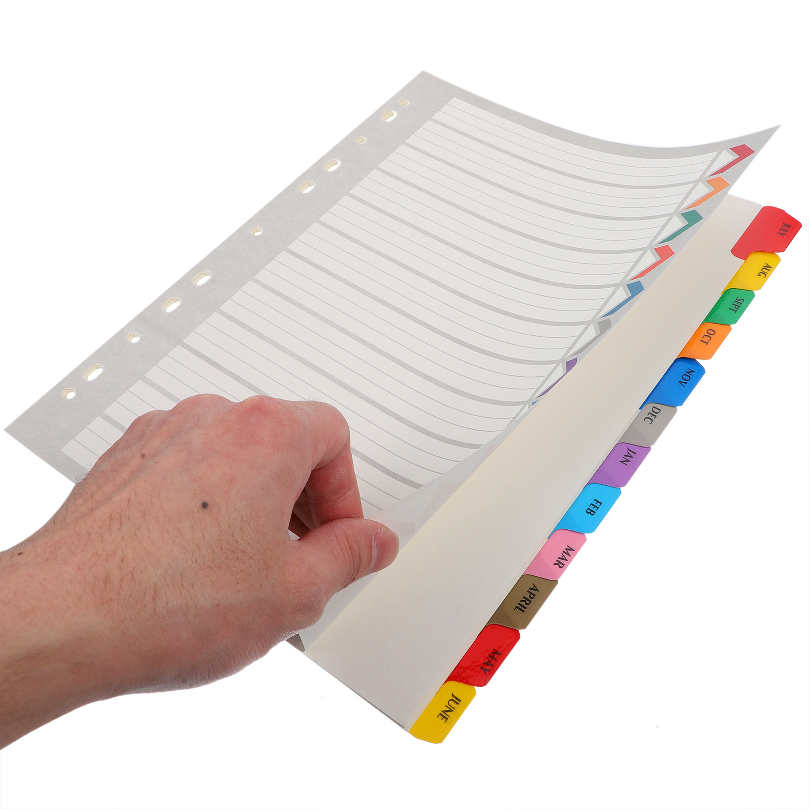Tab Divider A4 - 12枚入り、タブ付きのインデックス仕切り、ノート、プランナー、日記、プレゼンテーション用のバインダー仕切り、A4サイズ。
