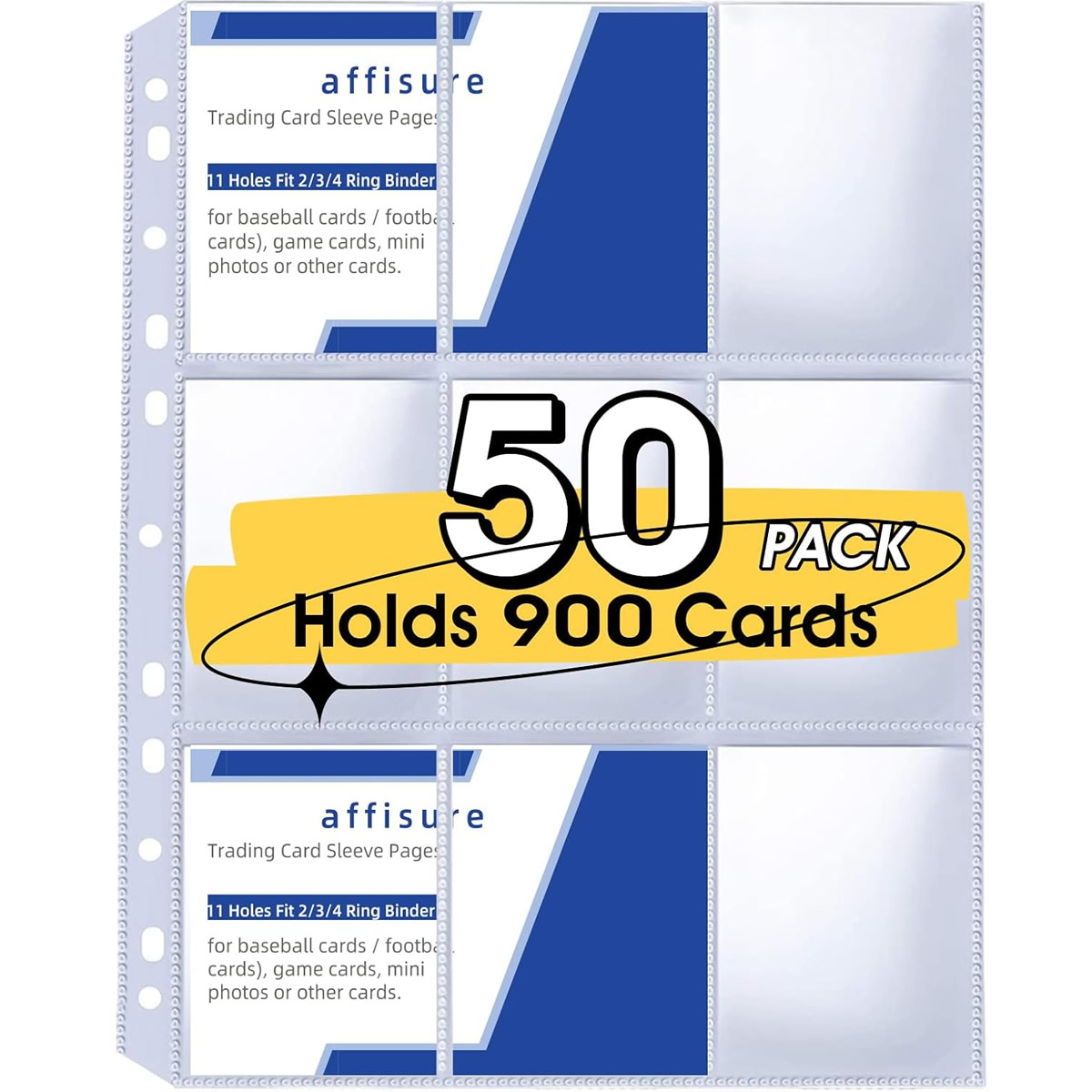 Card Index Box - 50枚入り 9ポケットカードスリーブ 900枚収納 両面トレーディング 3リングバインダーページ スポーツアルバムホルダー