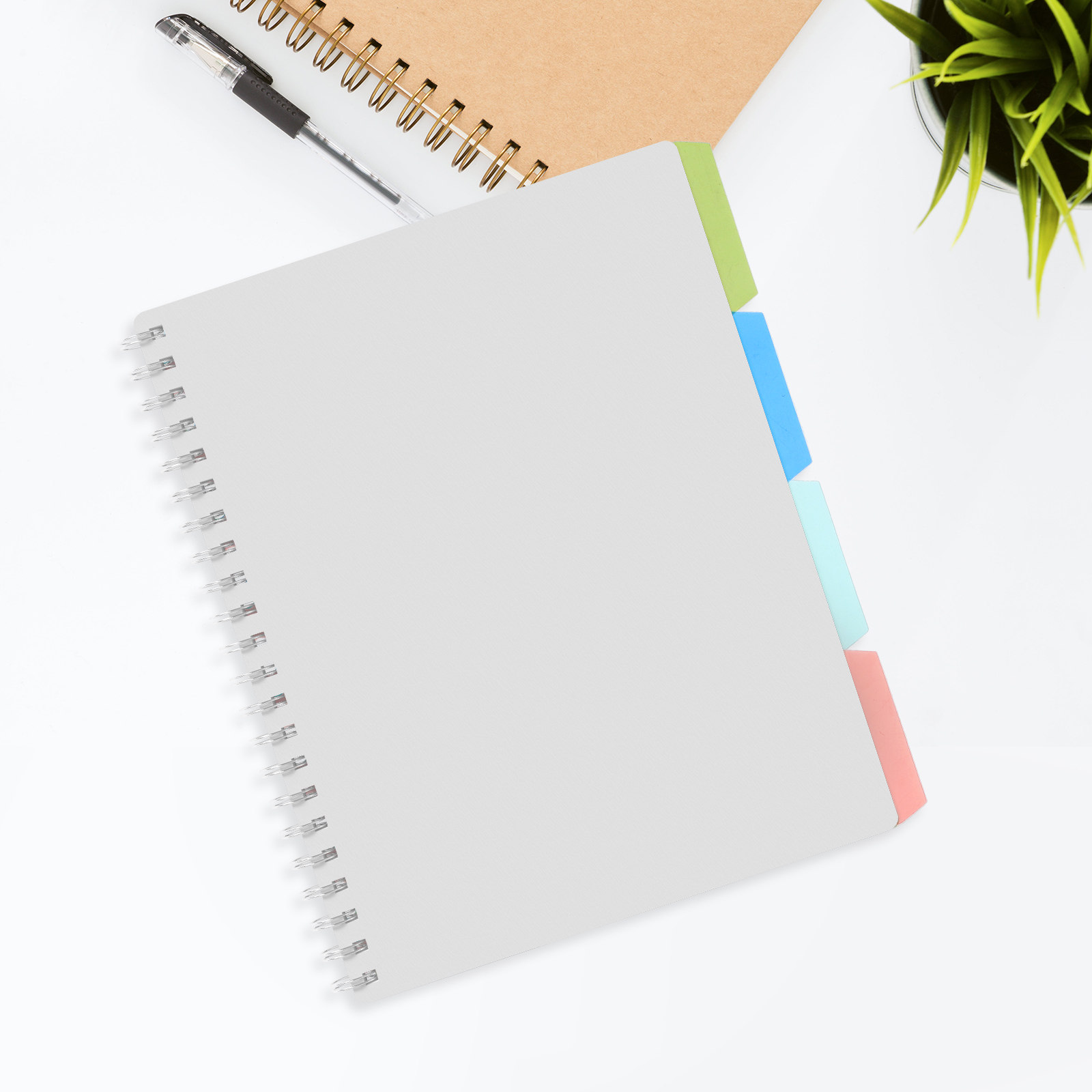 Tab Divider A4 - 4セット入り、丈夫なプラスチック製の仕切り板（タブ付き）。A4サイズのバインダー用で、ルーズリーフノートや時間管理、学習ツールとして使用できます。